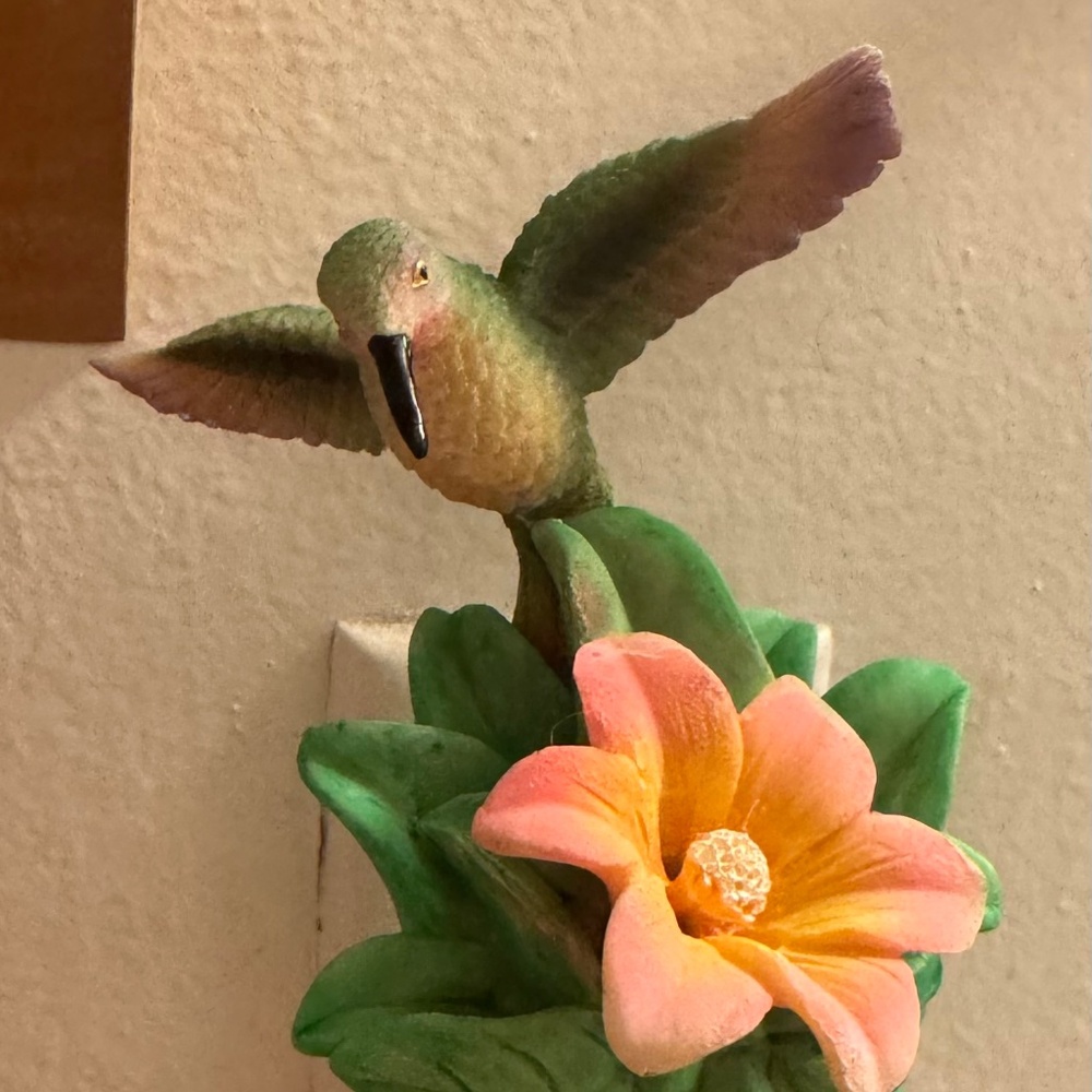 Hummingbird With Beautiful Flower polyresin wall plug-in night light,New